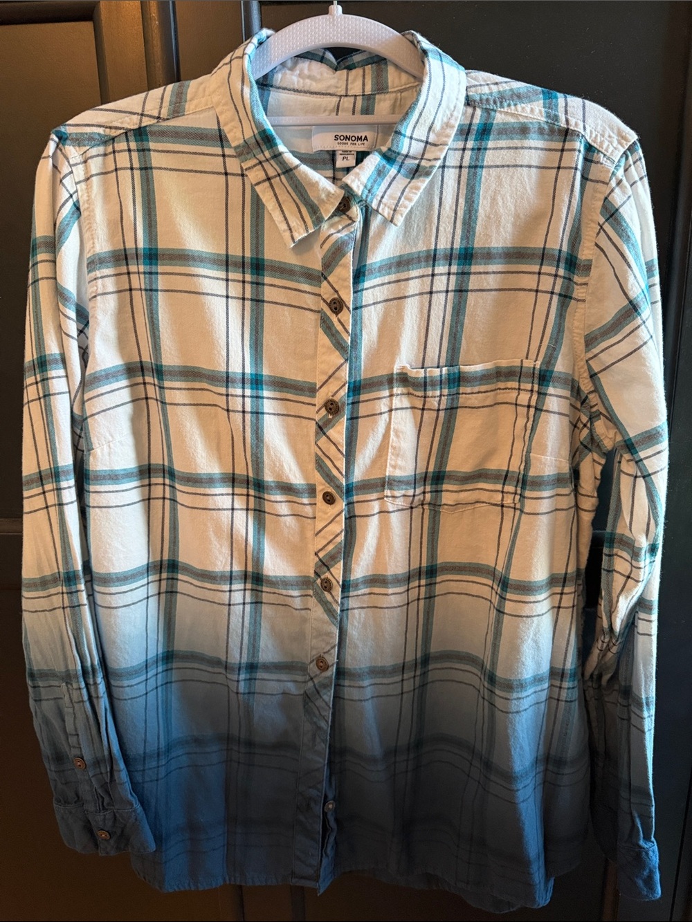 Sonoma Women’s Cream and Blue Ombre Plaid Button-Down Shirt